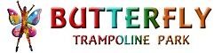Butterfly Trampoline Park logo featuring colorful text and a butterfly graphic, representing a fun and energetic atmosphere.